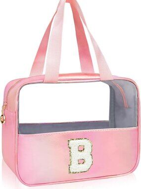 Personalized Pink Clear Makeup Bag | Cute Large Cosmetic Organizer for Travel